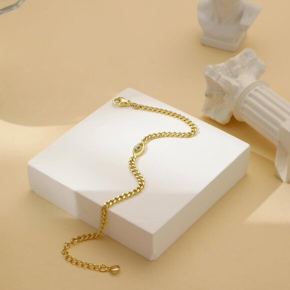 🆕 Mideeo Heart Pearl Bracelets Women Gold Evil Eye Diamond Cuban Jewelry Gift - Picture 6 of 7